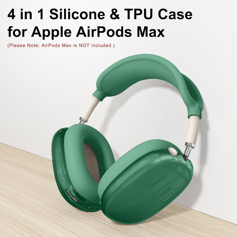 MINDRESY [4 in 1] Silicone Case Cover for AirPods Max,Clear Soft TPU Ear Cups Cover/Ear Pad Case/Headband Covers for AirPods Max (2024/2020),Transparent Accessories for Apple AirPod Max (USB-C),Dark Green - Image 2